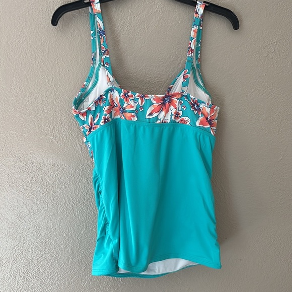 Women’s Lands End Tankini Top, Size 10L, Teal Floral - Picture 4 of 7